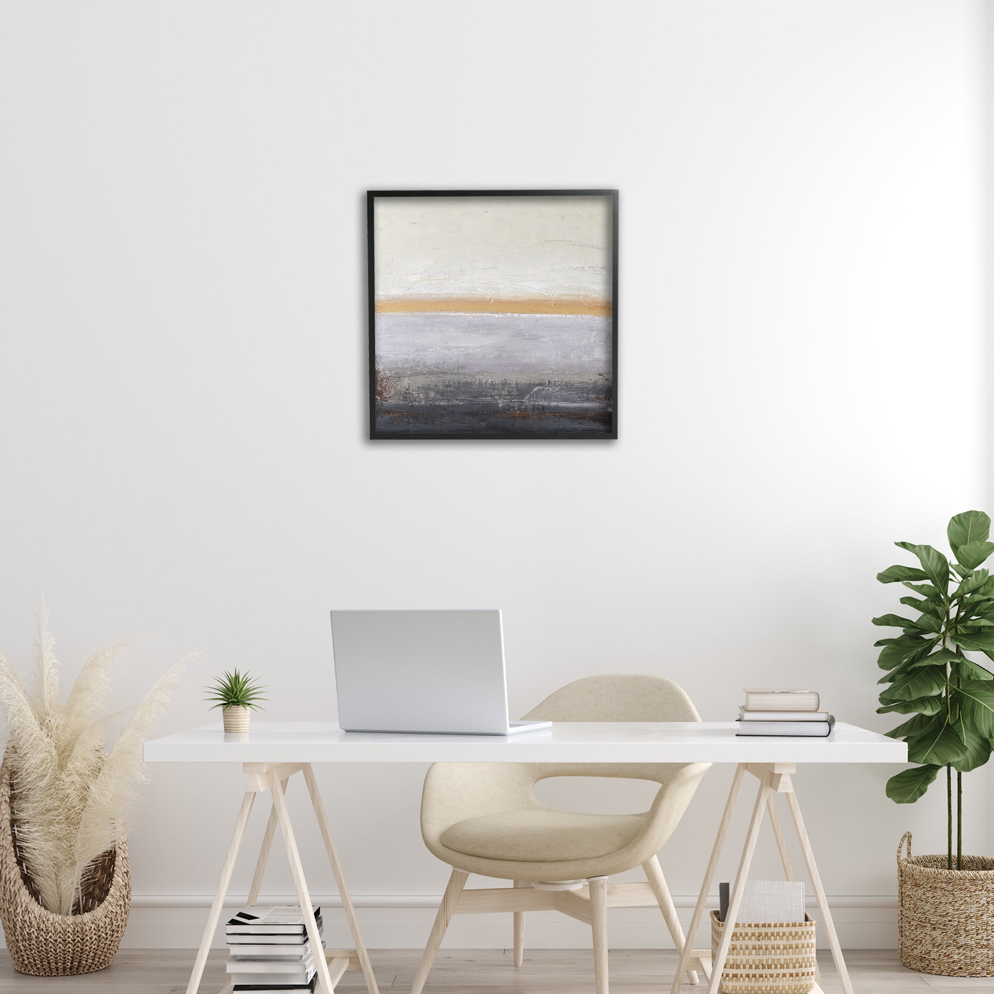 Warm Peachy Horizon Black Framed Giclee Art, design by Design Fabrikken