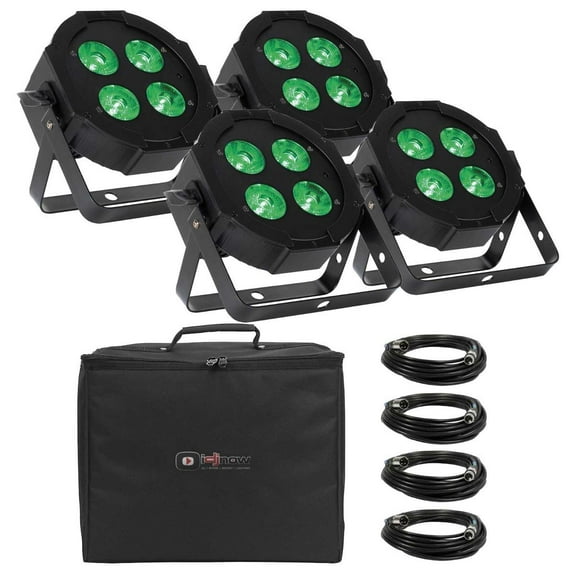 (4) Eliminator Lighting Mega Hex L Pars with Remote Controls and Carry Bag Package