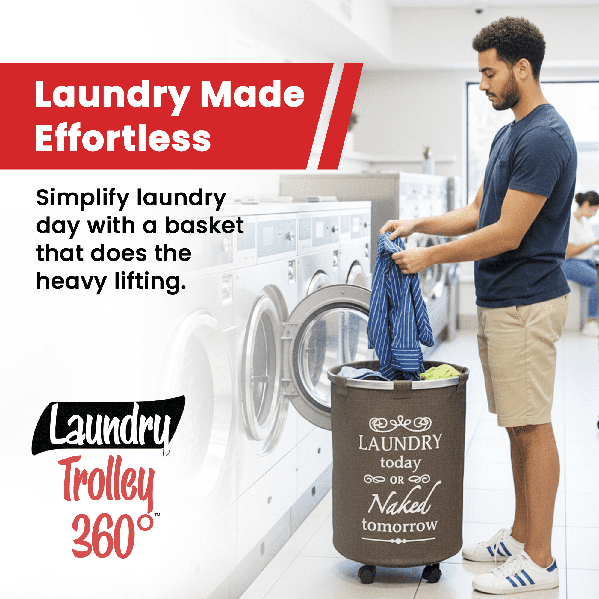 dbest products Laundry Trolley 360 Bag Hamper Basket Cart with Swivel Wheels Sorter, Brown