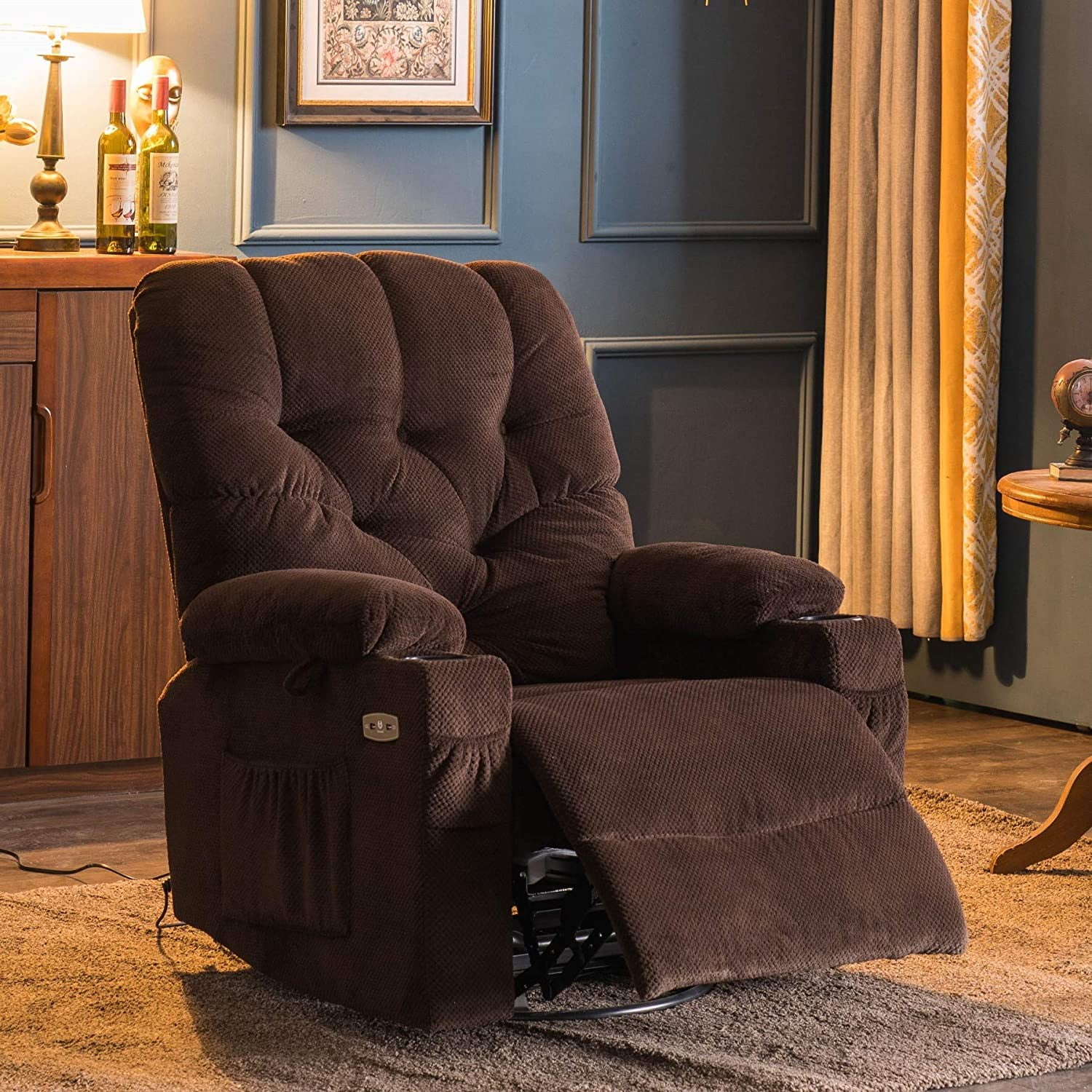 MCombo Power Swivel Glider Recliner Chair Fabric Recliner, Brown Fabric 7797