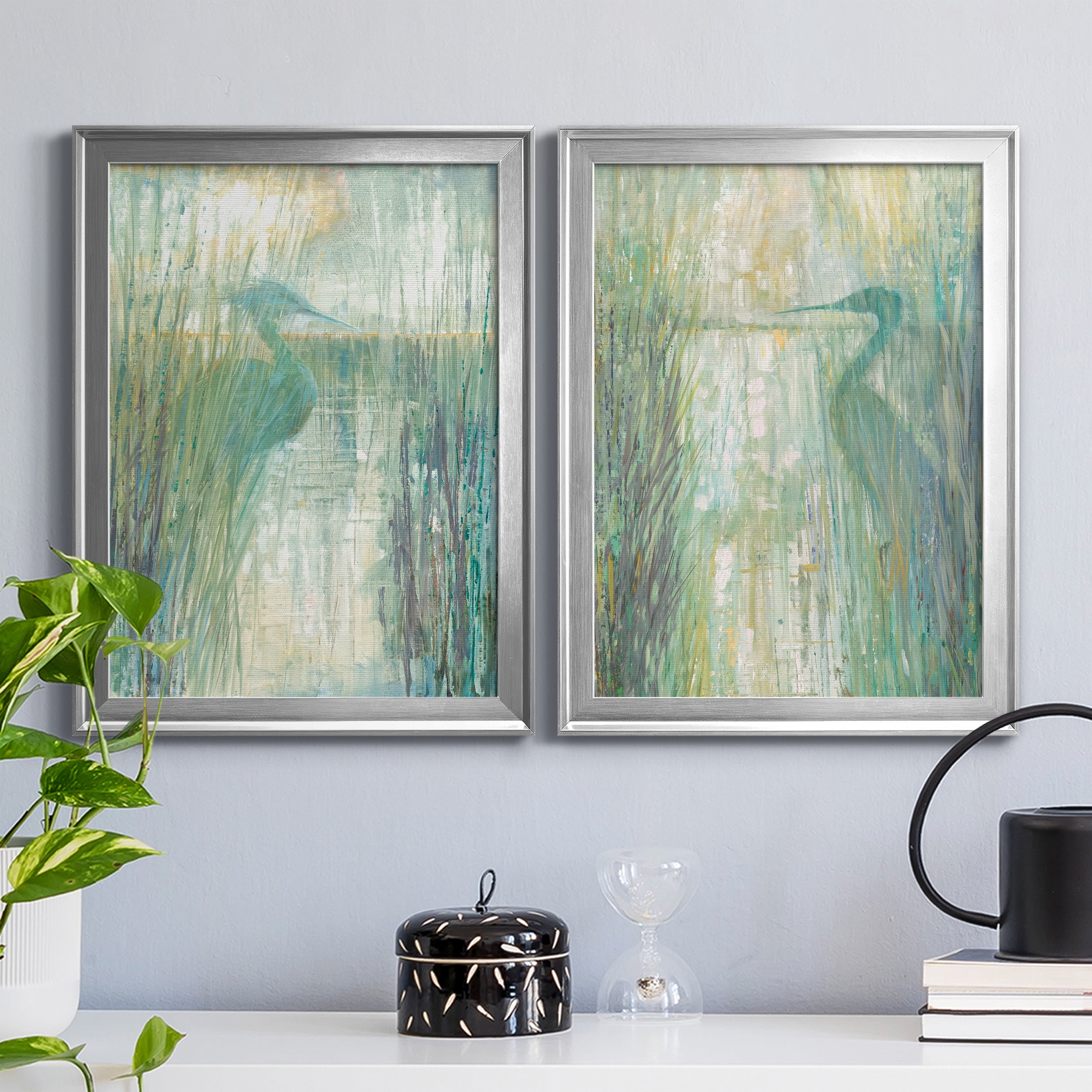 2 Piece Set Morning Egret I Premium Framed Canvas - Ready to Hang - 22.5 x 30.5 Each - Silver Frame