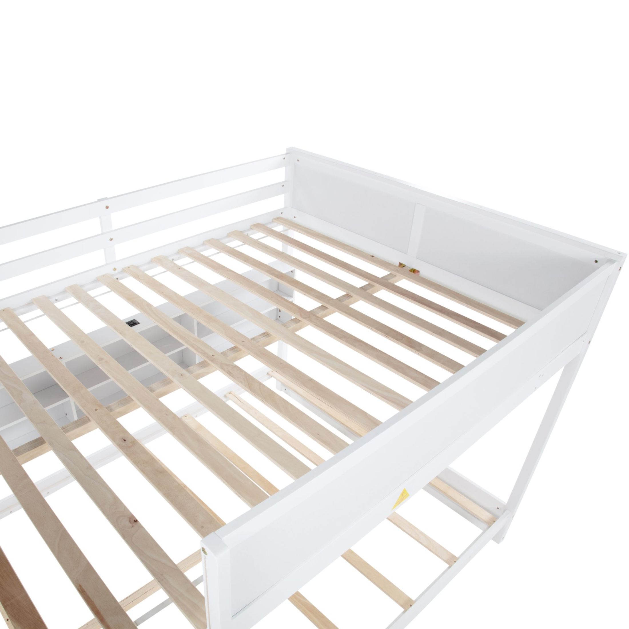 Noble House Queen Over Queen Bunk Bed, Solid Pine Wood Frame with Storage Cabinets and Charging Station, White