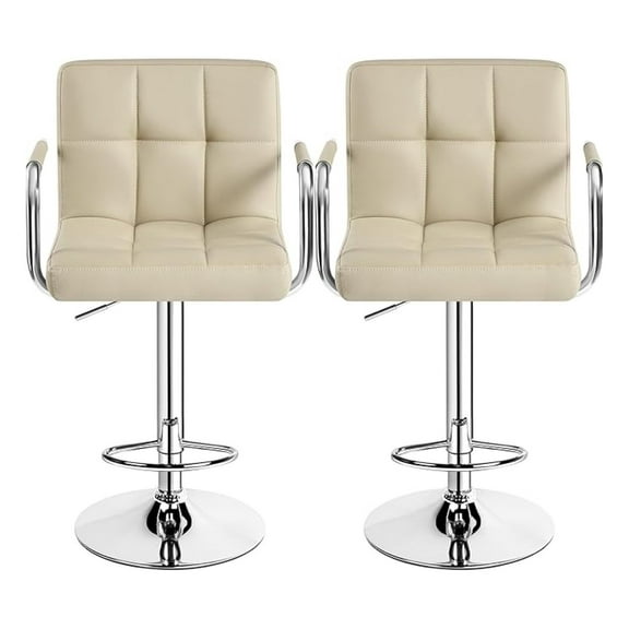Bar Stools Set of 2, Swivel Adjustable PU Leather Bar Chairs, Counter Height Kitchen Island Stools with Armrests & Steel Base - Dining Room, Living Room