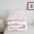 thumbnail image 5 of Manfei Cartoon Rainbow King Size Comforter Sets, Floral Love Heart Comforters King Size, White Pink, Pink Reversible, 3-Piece, 1 Comforter and 2 Pillowcases, 5 of 7