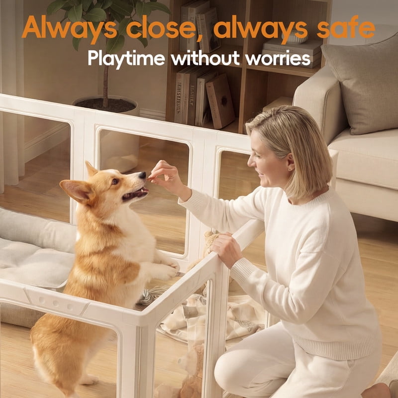 JEKO&JEKO Clear Acrylic Pet Playpen, Indoor Dog Pen for Small Pets, Easy Assembly, 6 Panels, White