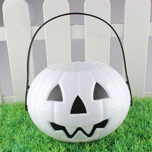 PPKVUFD Halloween Decoration Foldable And Detachable Two And A Half Pumpkin Bucket Medium PP Candy Bag Bucket, Halloween Decorations(White)