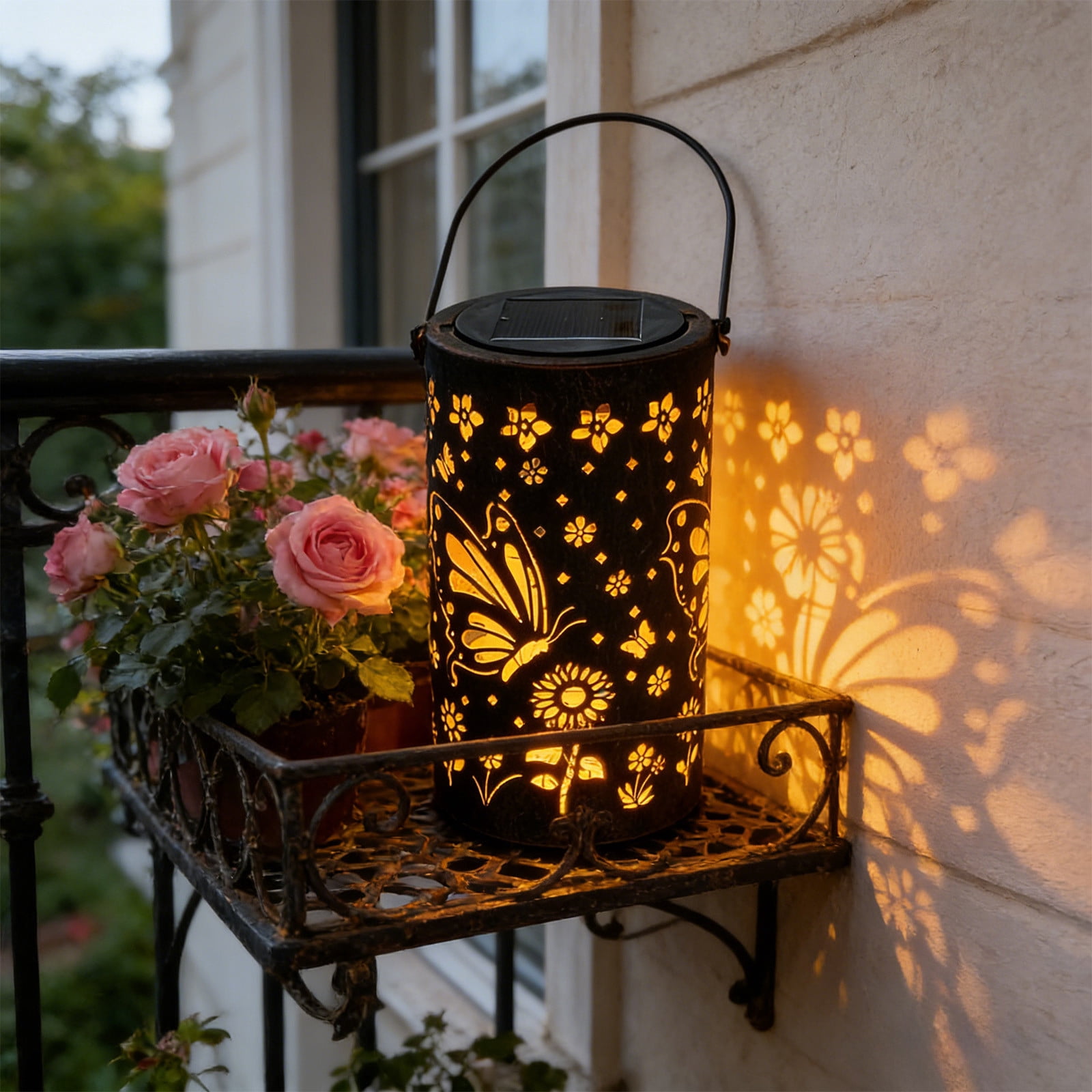 Colorful Sunflower Glow Solar Garden Lantern, Solar Outdoor Hanging Light Dragonflys Elementl Solar Light, Hanging Sunflower Lantern Lights with Colorful Projection, Outdoor Waterproof
