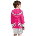 thumbnail image 2 of Haitryli Kids Boys Boxer Themed Outfit Boxing Training Outfit Satin Metallic Hooded Boxing Robes Cloak with Belt Hot Pink Silver 8, 2 of 6