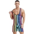 thumbnail image 2 of TTAO Men's Stripe Printed Body Building Stretchy Tank Top Bodysuit Tight Swimwear Leotards Athlete Rainbow XL, 2 of 6