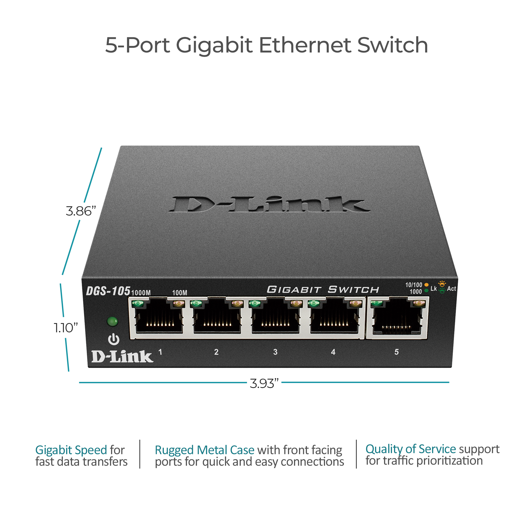 D-Link DGS-105 5 Port Gigabit Ethernet Desktop Switch - image 2 of 6
