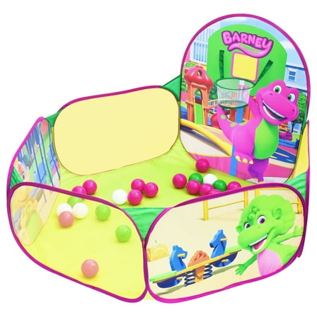 Barney Pop-Up Playground - Ball Pit, 25 Balls & Basketball Hoop, Indoor & Outdoor, Children Ages 2 