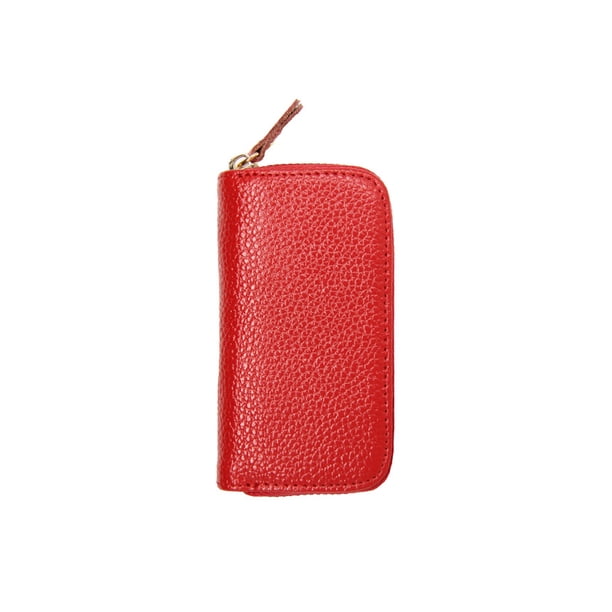 Funda de Cuero Qarigey para Llaves Tarjetero Monedero con Cremallera Organizador Vintage Premium Rojo