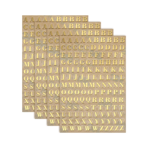 4 Sheets Letter Stickers 0.18" 3D Mini Letter Stickers Alloy Self Adhesive Alphabet Stickers (Gold, Uppercase)