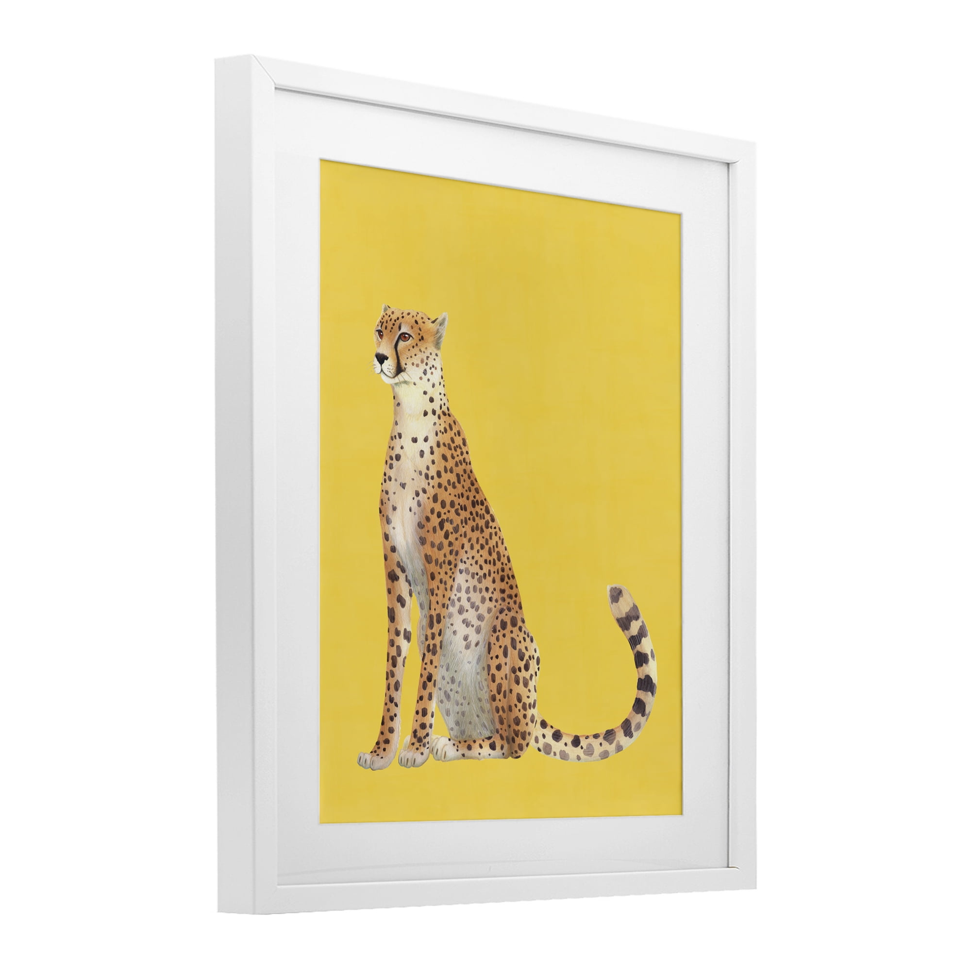 Stupell Industries Cheetah on Vibrant Yellow White Framed Print Under Glass, design by Karolina Sato