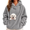 thumbnail image 3 of Flannel Pet Pouch Hoodie For Women, Ultra-Soft Pocket Front Sweatshirt, Pet Carrier Sweater For Small Dogs & Cat, Light Gray, M, 3 of 5