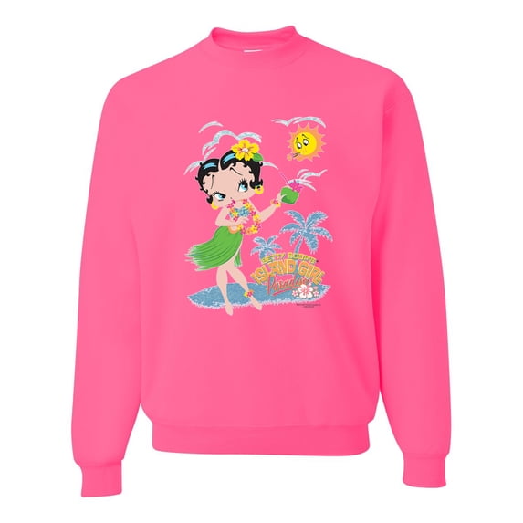 Wild Bobby, Betty Boop Island Girl Paradise Betty Boop Unisex Crewneck Sweatshirt, Neon Pink, Medium