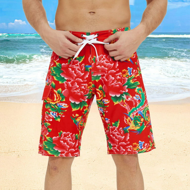 Mens 5 Inch Swim Trunks Board Shorts Floral Red 40