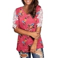 thumbnail image 5 of DHFJKG Women Floral T Shirt Summer Short Sleeve Fashion Printing V Neck Loose Fit Shirts Hawaii Beach Vacation Clothes Soft Tops, 5 of 5