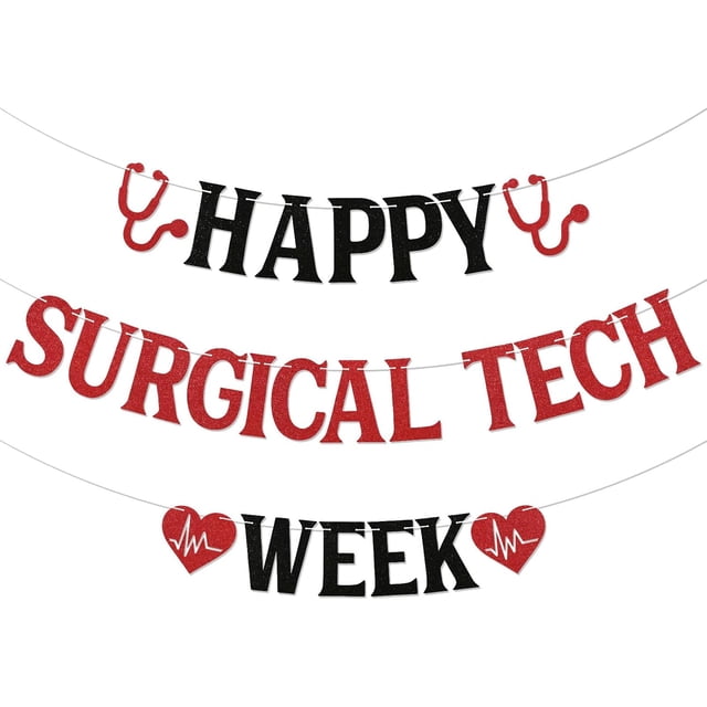 Happy Surgical Tech Week Banner - Surgical Tech Week Decor, National Surgical Technologist Week Appreciation Party Decorations Black Red