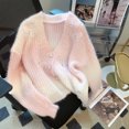 thumbnail image 2 of Chaqueta de suéter suave y encerada nueva de primavera y otoño para mujer, cárdigan de punto teñido en segmentos suaves y dulces de estilo coreano con lazo tridimensional, 2 of 5