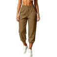 thumbnail image 3 of Women's Elastic Waist Capri Sweatpants, Durable & Long-Lasting Cuffed Hem Casual Jogger Pants with Side Pockets for Winter Daily Lounge Gym Outdoor | TruBelle,Coffee M, 3 of 7
