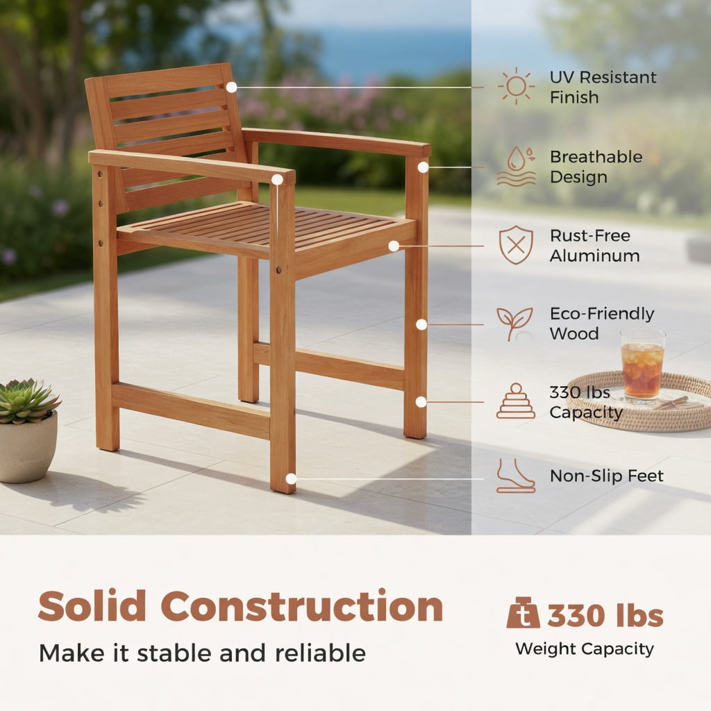 Hommoo 2-Piece Wood Patio Chair Set with Ergonomic 105° Backrest, Slatted Breathable Seat & Rustic Outdoor Design for Deck, Porch, Garden & Backyard, Natural