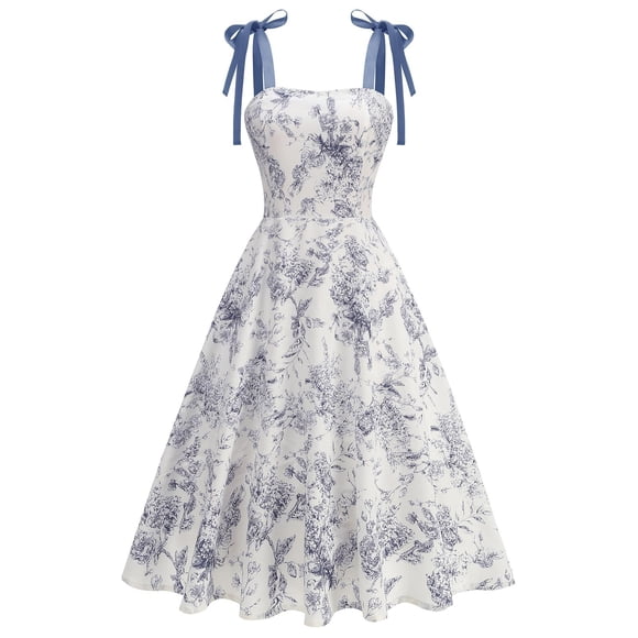 Wo-Fusoul Women's Floral Print Summer Dress, Casual Sleeveless Camisole with Adjustable Tie Waist, Lightweight and Airy Polyester Fabric for Daily Wear, Parties, and Special Occasions