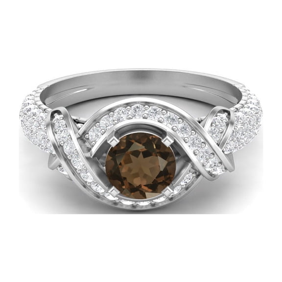 Estate Ring 6MM Round Smoky Quartz 925 Sterling Silver Women Valentines Day Gifts Ring