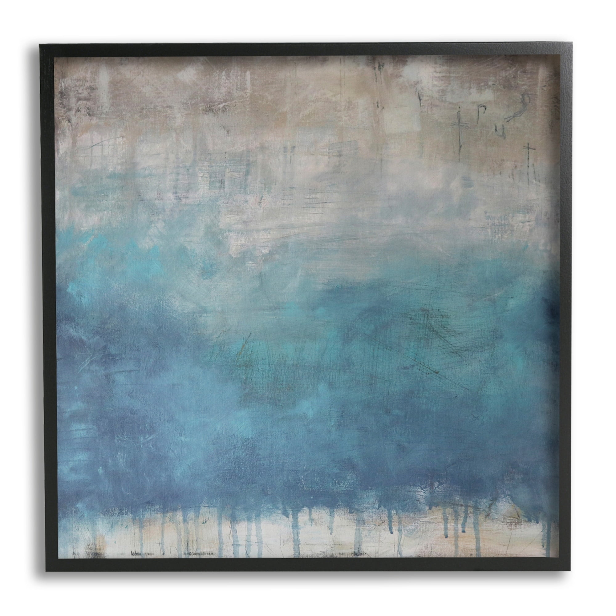 Stupell Industries Paint Drip Hatched Blue Abstract Modern Ombre Painting Black Framed Art Print Wall Art, Design by Judi Bagnato