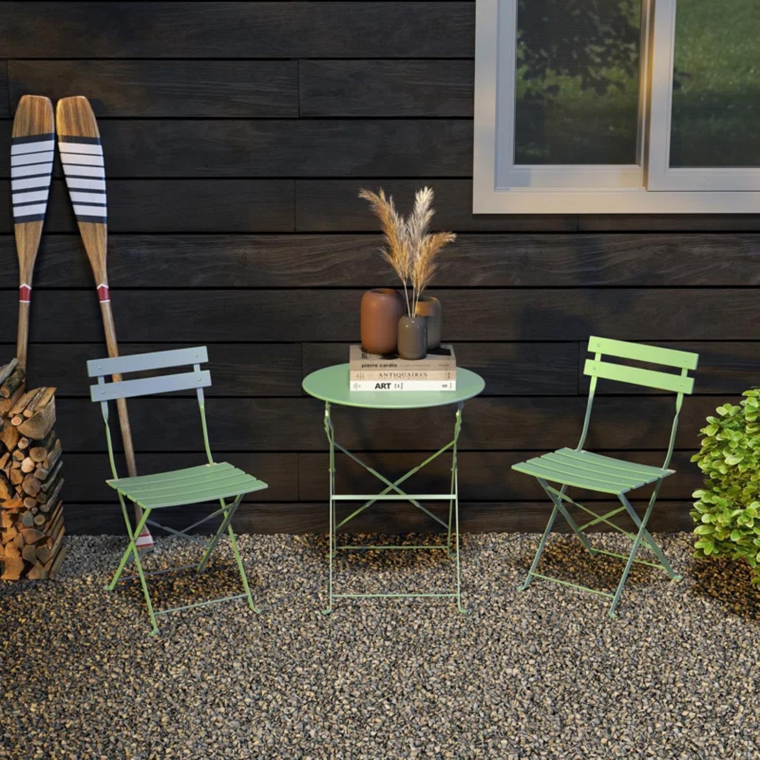 Grand Patio 3-Piece Metal Outdoor Folding Bistro Set, Garden-Pea Green, Bistro Table and Chairs