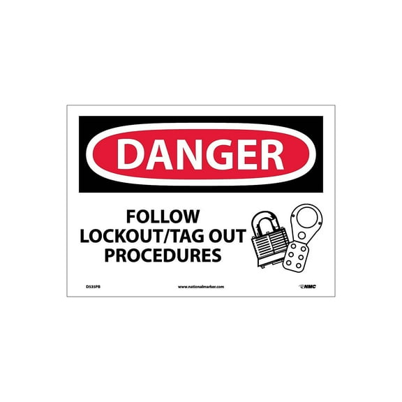 National Marker Danger Labels; Follow Lockout Tag Out Procedures Graphic 10" x 14" Adhesive Vinyl