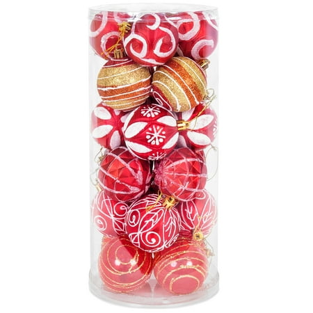 Cheap Christmas Holiday Best Choice Products Set of 24 60mm Shatterproof Christmas Ball Ornaments Hanging Holiday Pendant Decoration w/ Embossed Glitter Design, Red ()