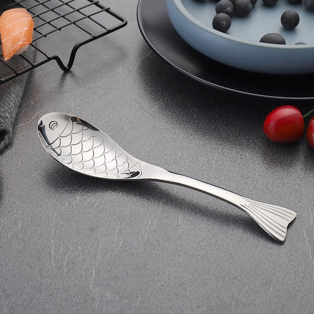Cuchara de acero inoxidable 304 para niños, utensilios de cocina creativos con forma de pez, cuchara para postre, café, sopa de dibujos animados Fivean unisex