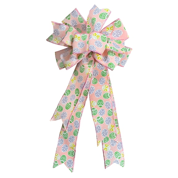 JHEHF Happy Easter Large Wreath Bows 24.8*11 Inch Easter Egg Wired Ribbon Bow Ornament for Wreath Kitchen Cabinet Door Wall Indoor Outdoor Decoration