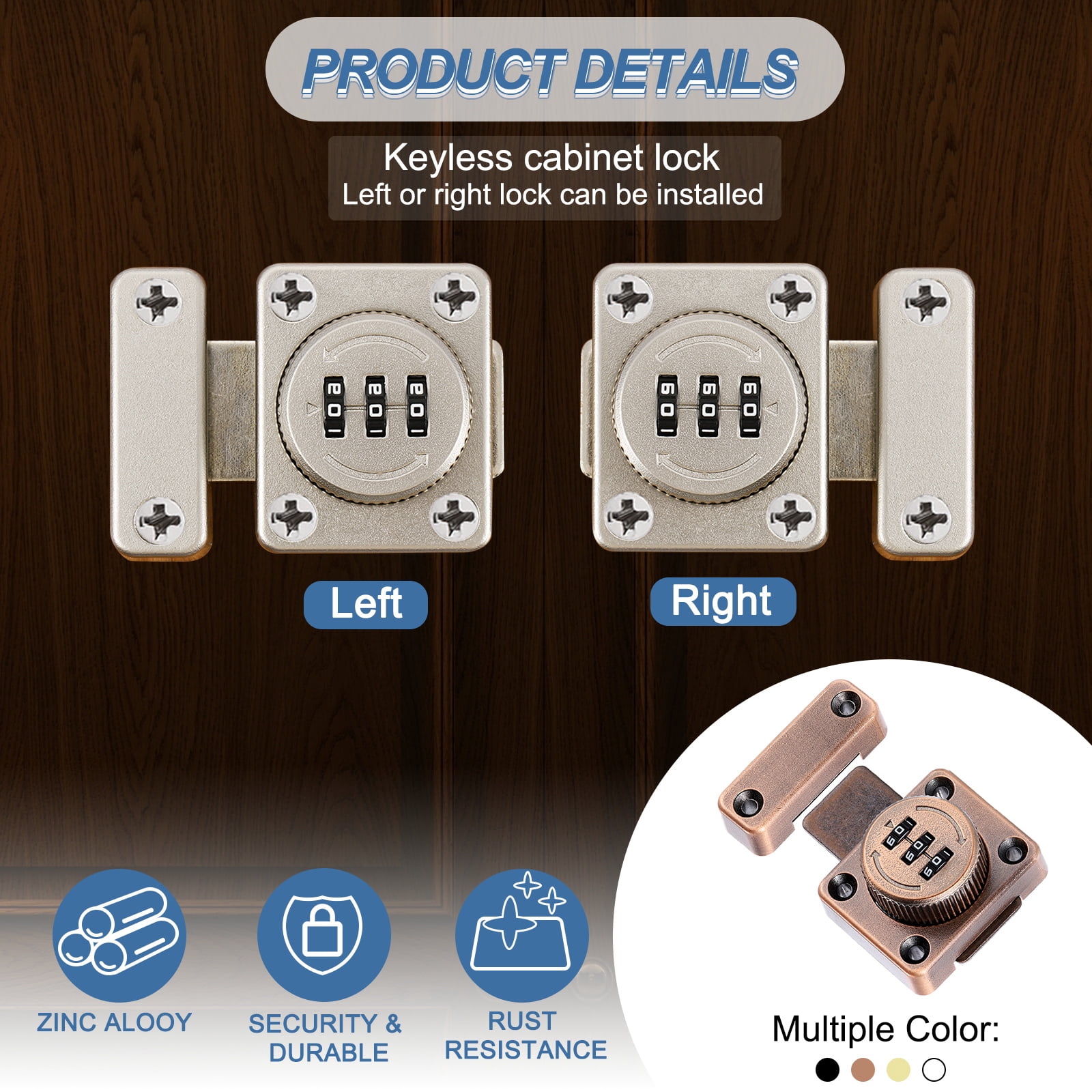 Cabinet Combination Lock Twist Knob Keyless Lock 3-Digit Password Latch Lock for Small Door Red
