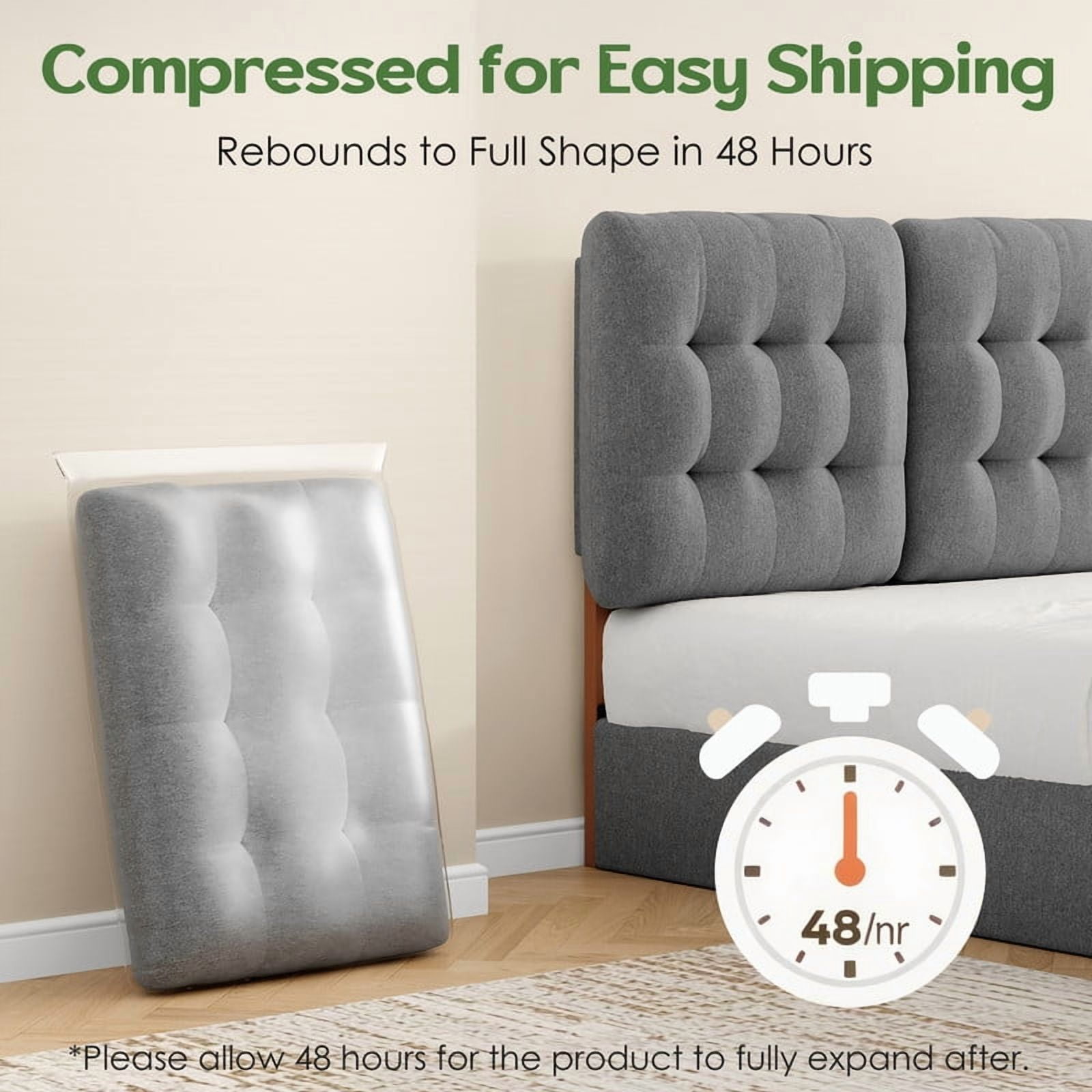 Someet Upholstered Headboard for Full Size, Adjustable Height Headboard, Modern Button Tufting Solid Wood Headboard, Gray
