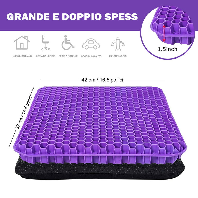 Large Purple Gel Back & Seat Cushion for Long Sitting- Car & Office Chair,  Comfortable & Breathable Pad Pillow, for Hip, Coccyx, Sciatica & Tailbone
