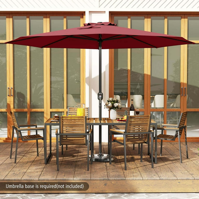 crank up patio table umbrella 10 Feet Outdoor Market Umbrella with Tilt Adjustment-Brown Crafted with a robust steel pole and ribs 8.6 ft. Steel Push-Up Patio