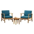 thumbnail image 3 of Christopher Knight Home 3-Piece Rustic Outdoor Chat Set with Club Chairs & Side Table, Acacia Wood Frame, Blue+Teak, 3 of 13