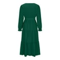 thumbnail image 2 of Women's Fall Wrap V Neck Midi Dress with Belt, Loose Fit Long Sleeve Flowy Ruffle Pleated Casual Dresses, 2 of 5