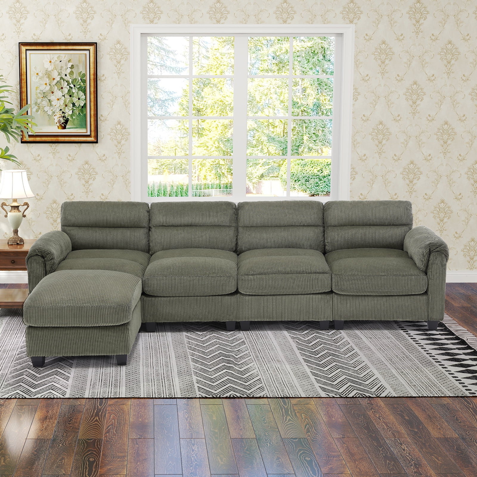 Bonzy Home Ottoman Modular Sectional Sofa Elegant Footrest Trendy Addition to Any Room, Comfort Meets Style for Living Room Bedroom Green