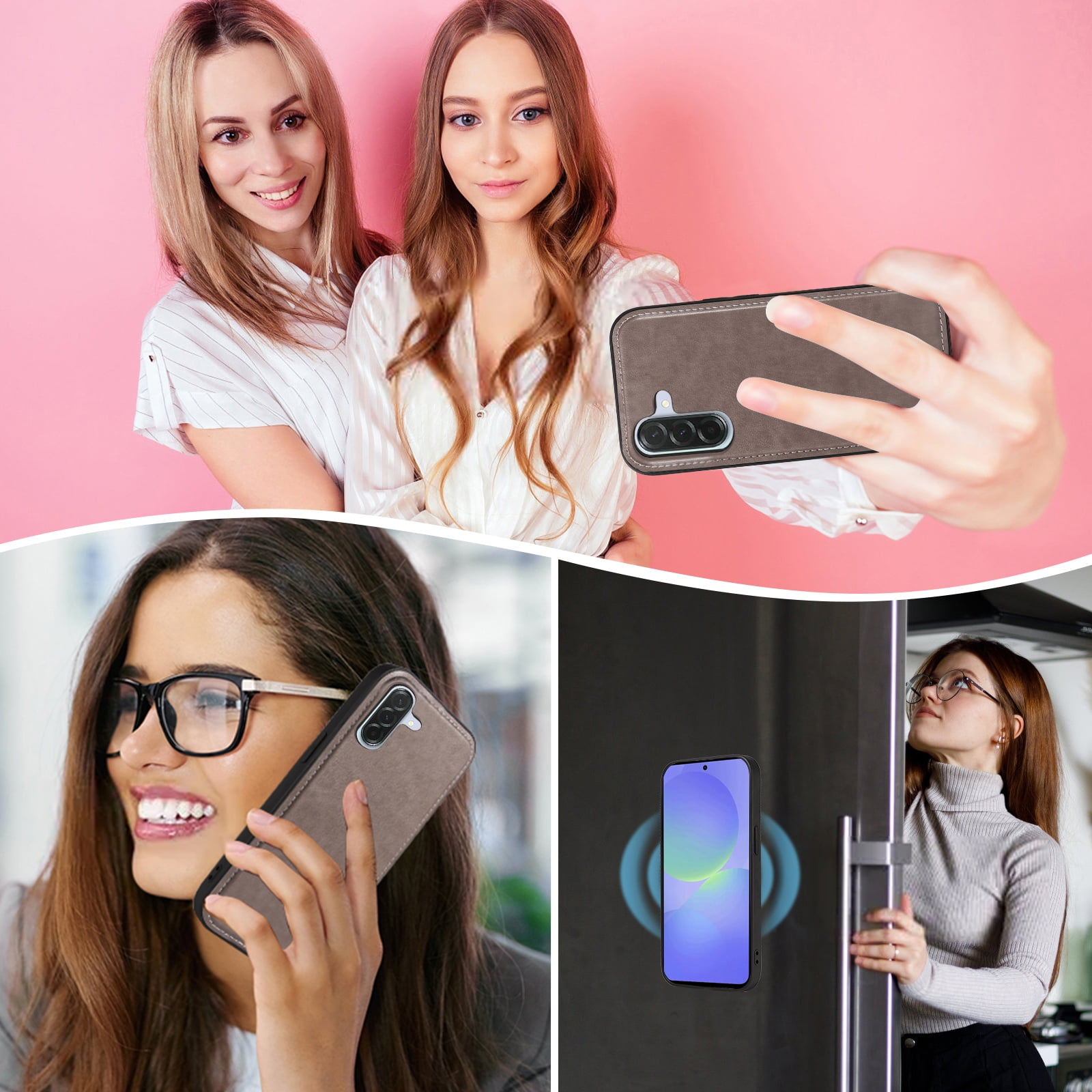 Asuwish Phone Case for Samsung Galaxy A56 5G Zipper Wallet Detachable Cell Cover with Tempered Glass Screen Protector Crossbody Lanyard Strap Flower Flip Card Holder A 56 56A LTE Women Men Girls Gray