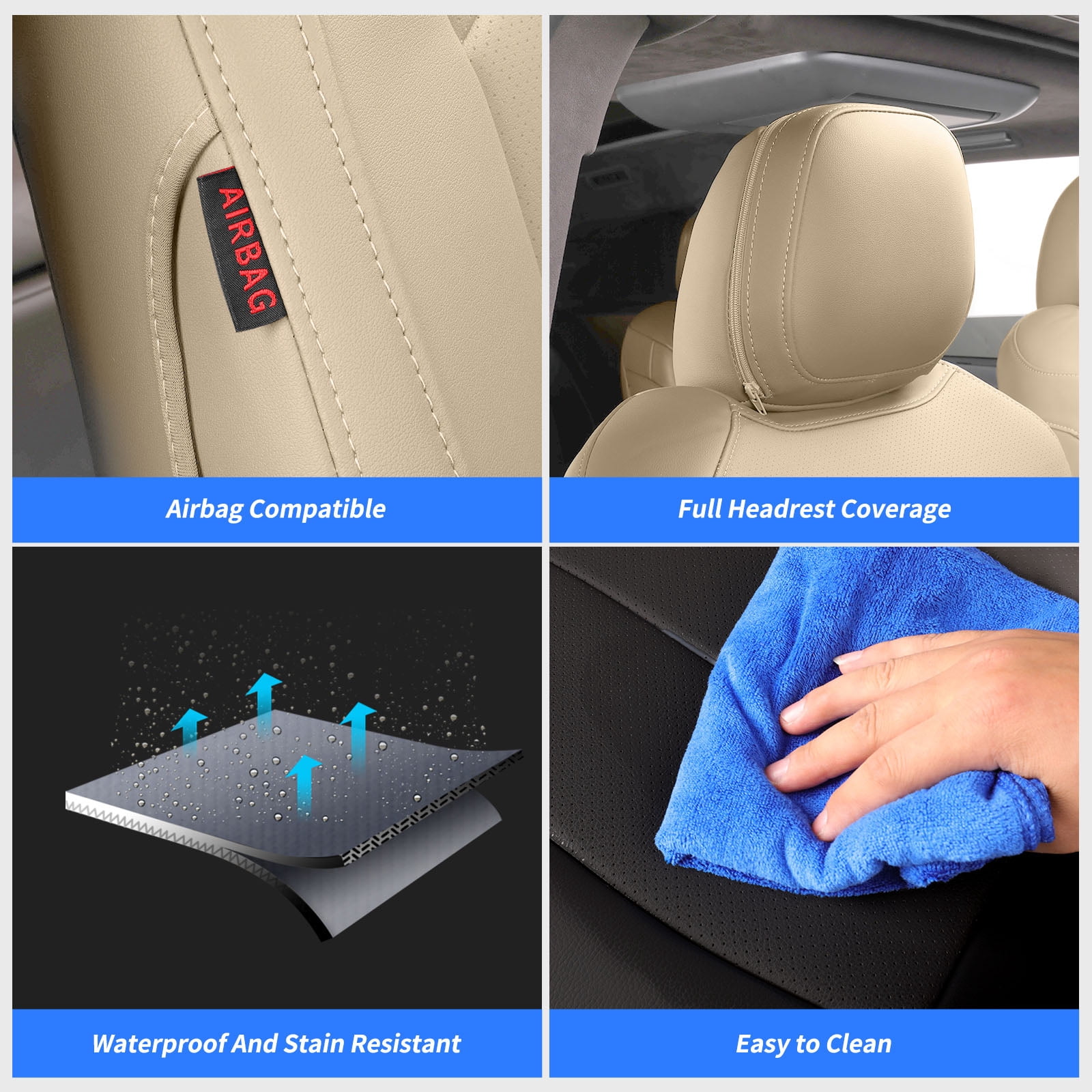 Coverdream Custom Fit Sienna(7 Seat) Car Seat Covers for 2021-2026 Toyota Sienna XLE,XSE,Limited,Platinum 2023-2026 Woodland Edition-Leather Seat Covers(Full Set,Beige)