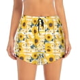 thumbnail image 2 of Picia Striped Sunflower Daisy Pattern Women's 2 in 1 Athletic Running Shorts High Waisted Workout Casual Gym Sweat Shorts with Comfy Liner Zipper Pockets-Small, 2 of 9