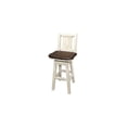 thumbnail image 5 of Antique Appeal Barstool 18"L x 19"W x 44"H with Back Swivel Upholstered Seat Saddle Pattern Solid Lodge Pole Pine Wood 30" Seat Height, 5 of 8