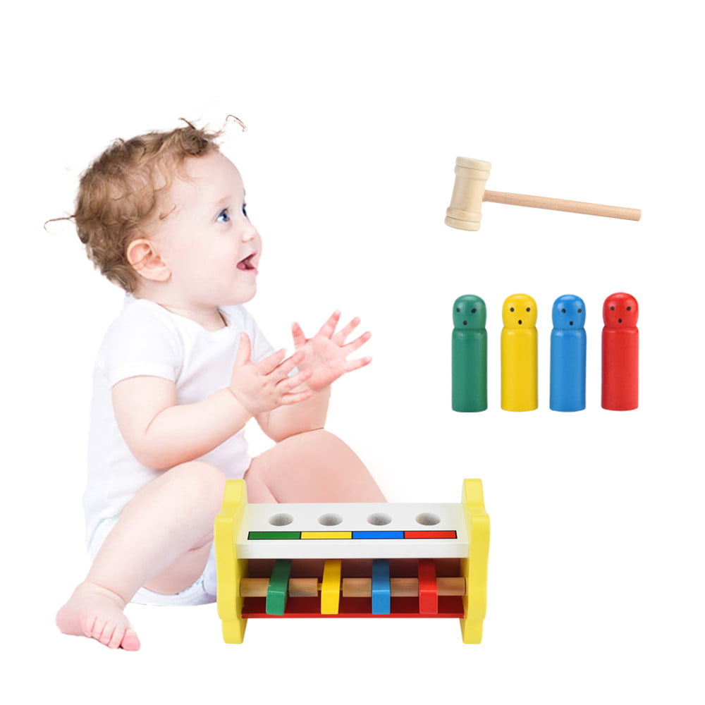 Safty Wooden Pounding Bench Hammering Toy+Mallet Strike Game Educative Toddler 