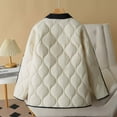 thumbnail image 5 of XPMWRP Women's Quilted Casual Patchwork Jacket Lapel Collar Long Sleeve Puffer Coats Padded Winter Warm Oversized Outwear with Pockets Beige XXXXL, 5 of 7