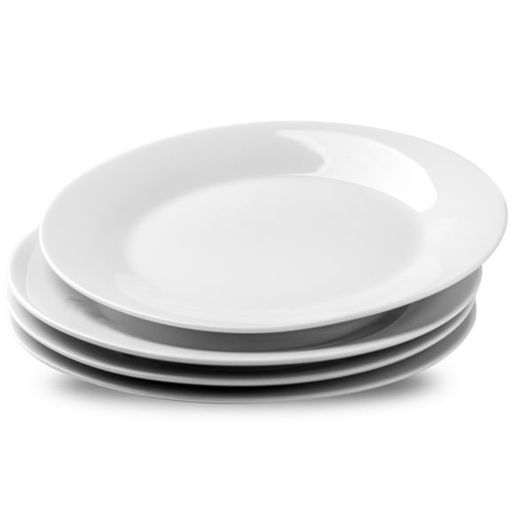 4-Piece Salad Plates Set, 8 inch Ceramic Lightweight Round Plate Dessert Dish, Smooth Glaze - White Modern Dinnerware Set for Kitchen Serving