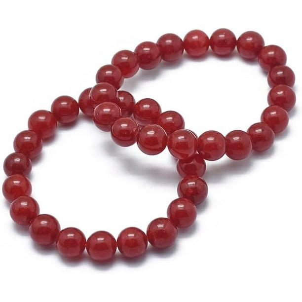 Pulsera elástica de cuentas de jade natural, redondas y teñidas, de 5,5 a 6 cm (2-1/8 a 2-3/8 pulgadas). Diámetro de las cuentas: 8 mm.