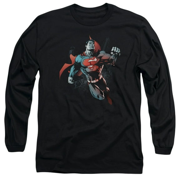 Superman Up In The Sky Long Sleeve Adult 18/1 T-Shirt Black